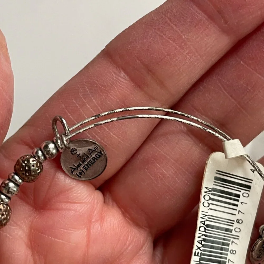 NWT Alex & Ani Sky Blue Crystal Two Tone Bead Adjustable Bangle Bracelet
